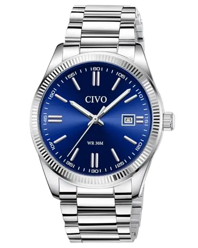 CIVO Reloj Hombre Acero Azul: Analógico Impermeable Reloj Pulsera Cuarzo Luminoso - Moda Regalo Hombre