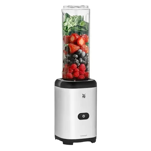 WMF Kult X - Batidora de Vaso Individual Mix & Go Mini, 300 W de 0.6 L de Capacidad y 4 Cuchillas Acero Inoxidable Cromargan, Exterior Acero Inoxidable de Cromargan, depósito de TRITAN libre de BPA
