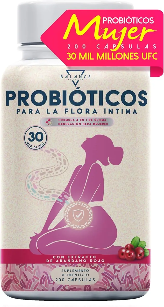 Probioticos Mujer - 200 cps | Ayuda para Vaginosis Bacteriana, Candida y Cistitus | Probioticos Mujer Flora Intima | 30 Mil Millones UFC/Día, Lactobacillus Reuteri, Rhamnosus, Crispatus, Arándano Rojo