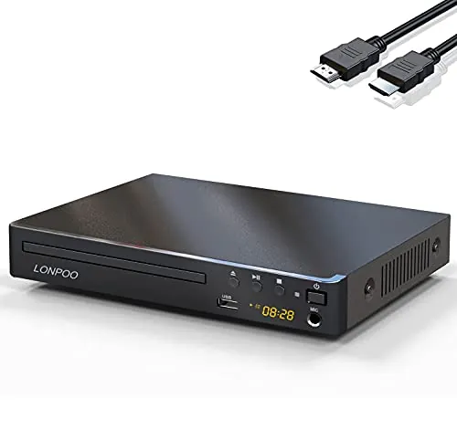 Compacto Reproductor DVD para TV - (HD 1080P escalado Lectore de DVD CD, Salida HDMI/AV/Coxical, Entrada USB, Mic Porta, MP3, Cable HDMI & AV Incluido (LP-099)