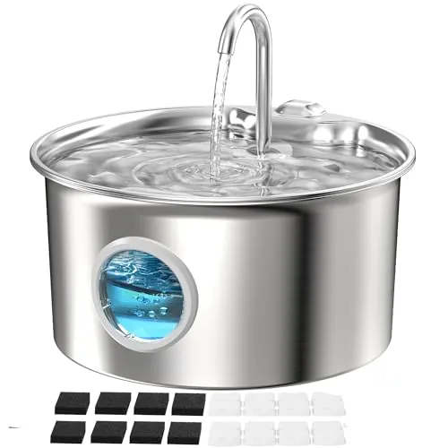 Fuente para Gatos Acero Inoxidable: Bebedero Gato con 8 Filtros +8 Esponjas