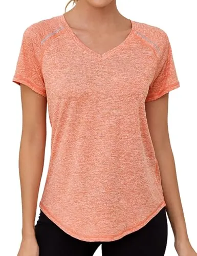 Gyabnw Camiseta Deportiva Mujer de Manga Corta Camisetas de Cuello en V Mujer Ropa Deporte Secado Rápido Yoga Fitness Running Top Entrenamiento Atlético