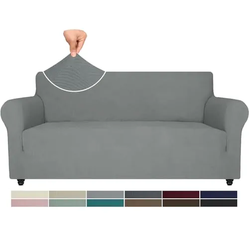 Ystyle Funda Sofa Ajustable 3 Plazas, Fundas Sofa Elasticas, Gris Claro | Fundas De Sofa Anti Gatos, Invierno Fundas Para Sofa Con Reposabrazos, Universales Sofa Cover Antideslizante Antimanchas