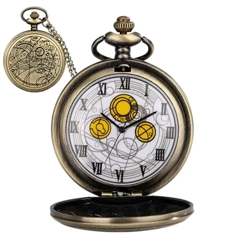 Cerioll Reloj De Bolsillo Vintage, Reloj De Bolsillo Vintage De Cuarzo para Doctor Who con Cadena, Clásico, para Hombres Y Mujeres, para Cumpleaños, Dia De Padre (Bronce)