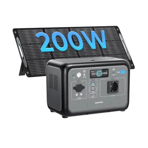 OUKITEL P800 Estación de Energía Portátil 800W con Panel 200W, Generador Solar con Batería Lifepo4 512 Wh, Generador con Salidas USB A Y C, Potencia Máxima de 1600 W, Carga Rápida, Portátil 6 Kg