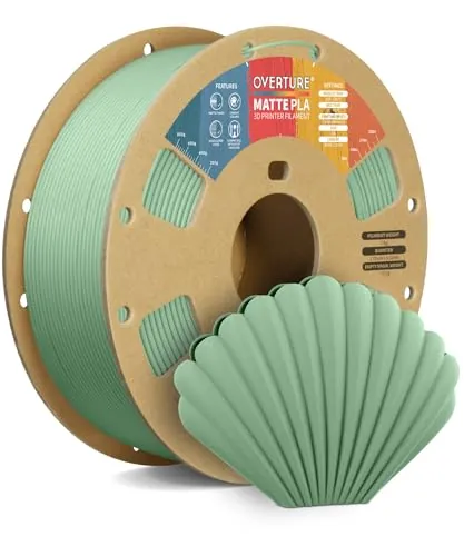 OVERTURE Filamento PLA Mate Impresora 3D 1.75, 1KG Matte Verde claro | Acabado Mate Refinado, Oculta las Líneas de Capa, Precisión ± 0.02 mm, Apto para la mayoría de FDM (Verde claro)