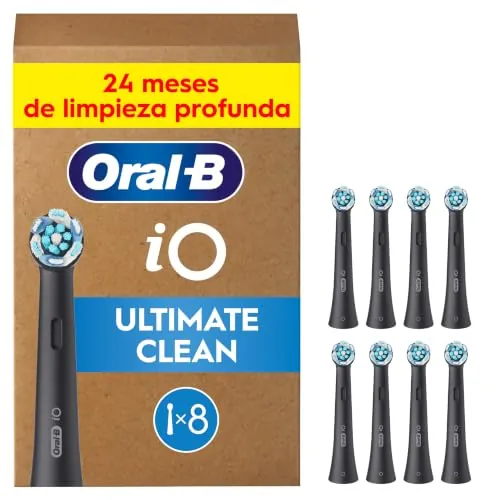 Oral-B iO Ultimate Clean Cabezales de Recambio Originales, Negro, Pack de 8