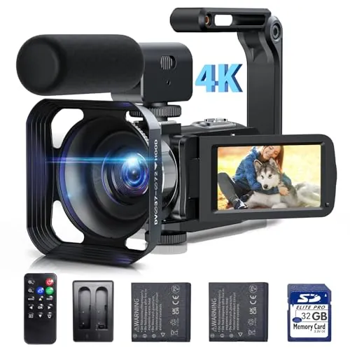 CAMWORLD 4K Videocámara Camcorder Youtube Vlogging Cámara 18X Zoom Digital 3.0" 270° Cámara de Registro de vídeo de Pantalla giratoria con micrófono, Control Remoto, 2 baterías, Tarjeta SD 32G