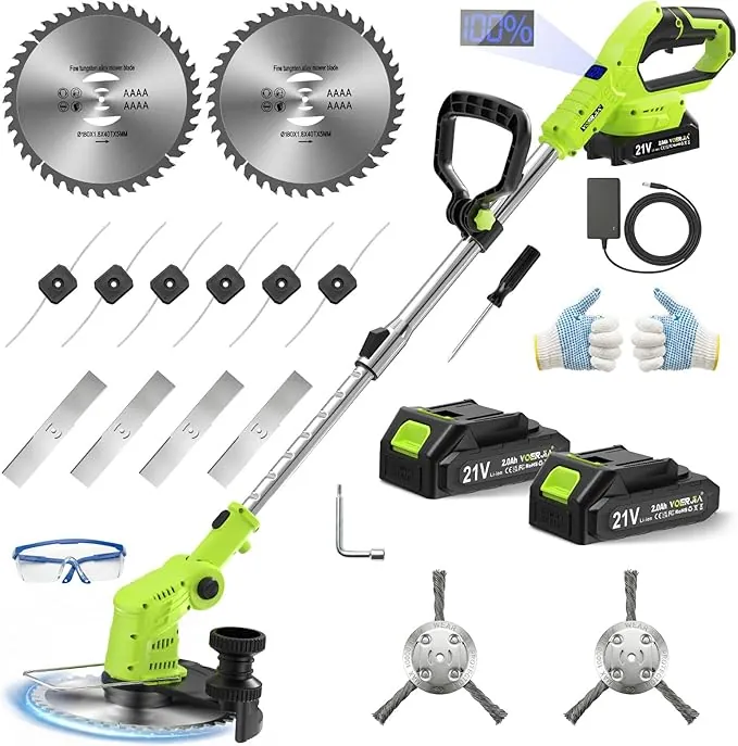 Desbrozadora a Batería 21V 850W, Cortabordes Eléctrico con Pantalla LCD, 2 Baterías 2.0Ah y Ruedas Laterales, Rotofil Potente 4-en-1 para Perfilado de Bordes y Jardines (Versión Pro)