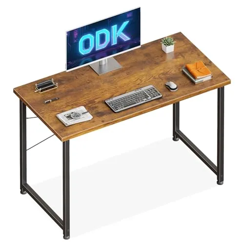 ODK Escritorio Pequeña, 100x48cm Mesa de Estudio de Ordenador con Pies Ajustables Mesa de Escritura de Ordenador para Oficina, Dormitorio, Marrón