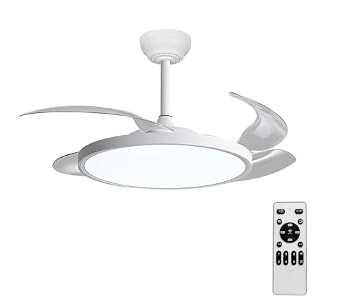 LEDUNI Ventilador con Luz Lámpara LED 60W Motor DC 6900lm, Ultra Silencioso con Mando a Distancia, funcion Verano e Invierno (Blanco Mate)