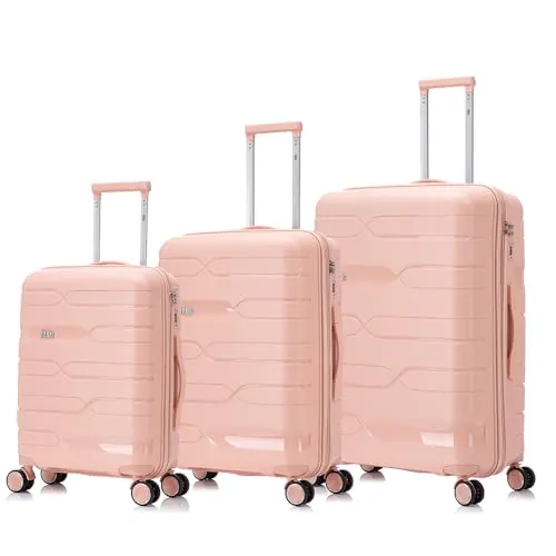 1990s Juego de Maletas expandibles Polipropileno 3 Piezas|Maleta Cabina 55x38x22cm|Mediana expandible 65cm|Grande Extensible 75cm (Rosa Claro)