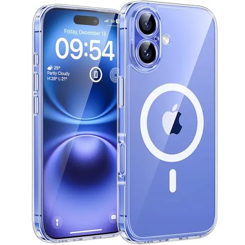 TOCOL Funda para iPhone 16 (6,1"), Compatible con MagSafe, Transparente