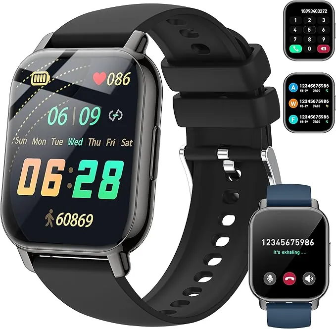 Popglory Reloj Inteligente Hombre con Llamadas y Asistente Voz, 1,85'' Smartwatch 2 Correas, Pulsera Actividad Presión Arterial Ritmo Cardíaco Oxígeno Sanguíneo, para Mujer Hombre Android iOS