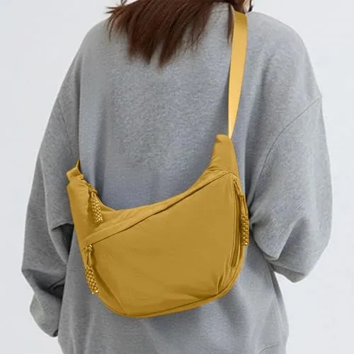 Bolsos cruzados para mujer, bolsos cruzados de nailon con forma de media luna, bolso de mano casual, bolso de mano, mochila pequeña, Amarillo, Casual