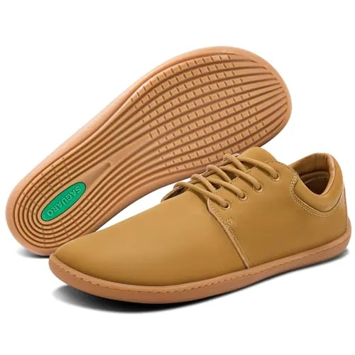 SAGUARO Zapatillas Barefoot Hombre Cuero Zapatos Minimalistas Antideslizantes Ligeros Calzado Descalzo para Casual Trabajo, Noble II, Amarillo 43EU