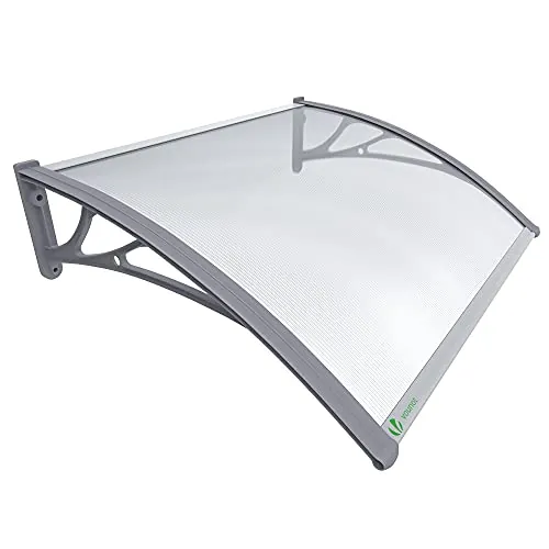 VOUNOT® Marquesinas Exterior para Puertas y Ventanas, 120 x 80 cm Tejadillo de Protección, Toldo Cubierta de Policarbonato en Jardín, Gris