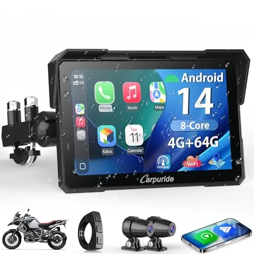 Carpuride W702 Plus Android Motocicleta Carplay Pantalla Doble Cámara