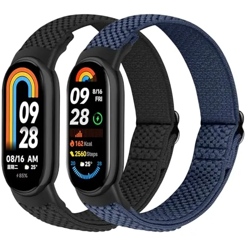 BTTNG Correa Elástica de Nylon Sólo Compatible con Xiaomi Smart Band 10/9/8, Pulseras Elásticas Ajustables de Nylon Deportivo de Repuesto para Xiaomi Mi Band 8/9/10 Hombres Mujeres (2 uds.)