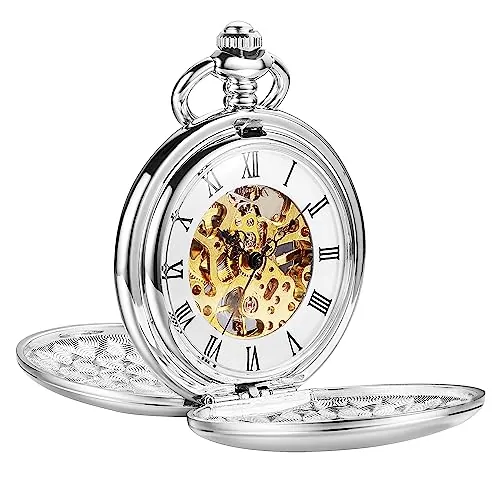 ShoppeWatch Reloj de Bolsillo para Hombre con Cadena | Reloj de Bolsillo Antiguo Cuerda Manual con Movimiento Mecánico Clásico | Steampunk Pocket Watch PW20