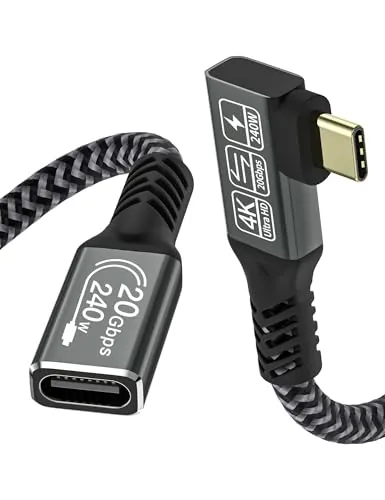 CAKOBLE USB-C Cable Alargador 0.5m 240W 48V/5A 20 Gbps, Codo Macho Hembra con Vídeo 4K@60Hz Compatible con iPhone 16/15 Pro Max, MacBook Pro, Galaxy S24/S23