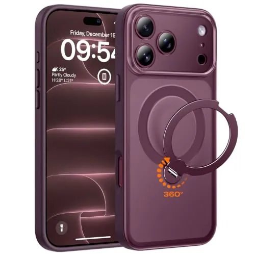 TOCOL Funda para iPhone 18 Pro MAX con Soporte Girable 360° Burdeos