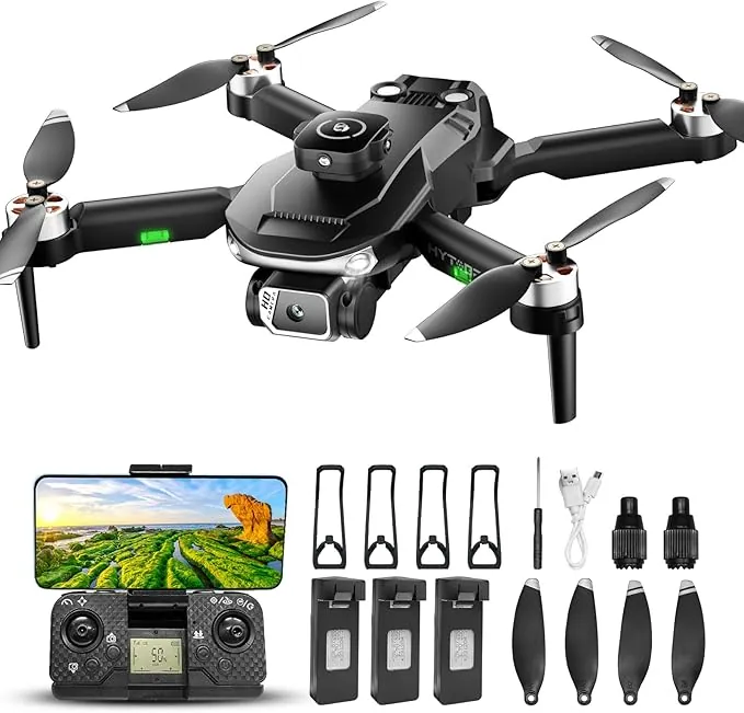 Dron con Cámara 1080P para Adultos, Motor Sin Escobillas, 3 Baterías 45 Min, Cámara Ajustable 90°, Seguimiento, Evitación Obstáculos, <249g(Negro)