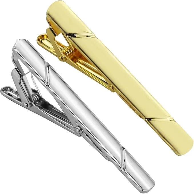 2 clips de corbata de metal dorado y 1 clip de corbata plateado para hombre, clip de corbata, clip de corbata, clip de cierre para negocios, boda, fiesta, ocio u ocasiones formales, S, Metal, 1