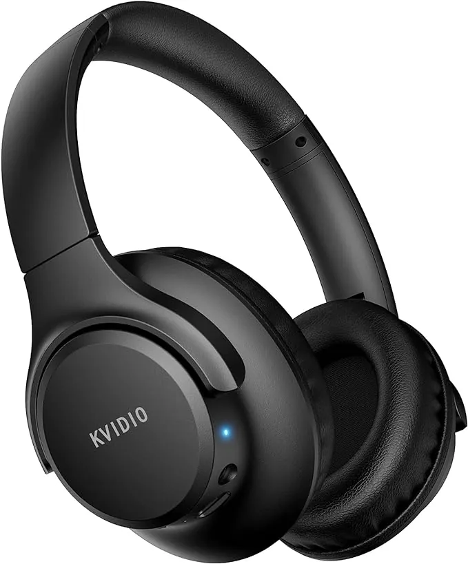 KVIDIO Auriculares Supraaurales Inalámbricos, 65 Horas de Reproducción Auriculares Bluetooth, Cascos Ligeros Plegables con Micrófono, Graves Profundos (Negro)