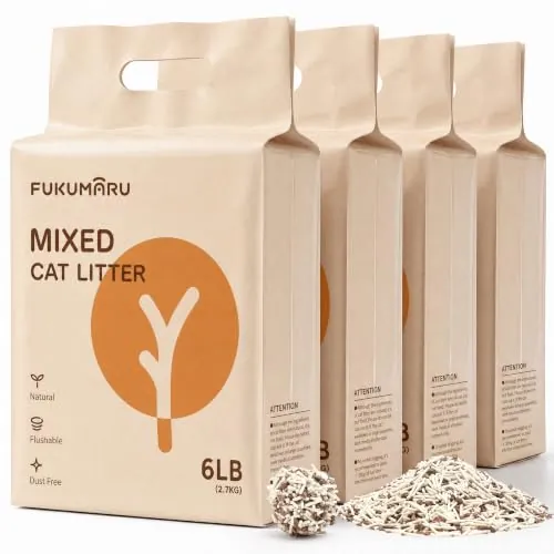 FUKUMARU Arena de Tofu para Gatos 10.8kg - Arena aglomerante para Gatos, Mezcla de pellets de madera de manzana, Libre de Polvo y fácil de aglomerar, Control de olores, se Puede desechar en el Inodoro