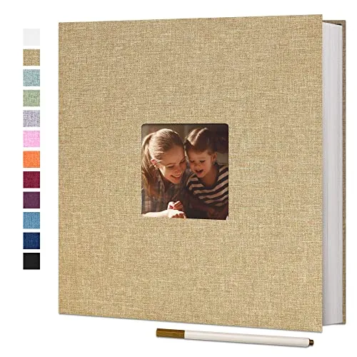 Vienrose Album Fotos Autoadhesivo 28x27 CM Album de Fotos Para Pegar y Escribir Funda de Lino Scrapbook Regalo Bebé Cumpleanos Recuerdos Boda Aniversario Familiares con un bolígrafo Metálico