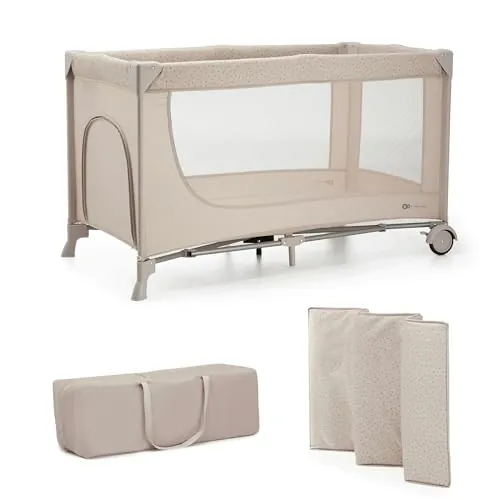 Kinderkraft Joy 2 Cuna de Viaje 3 en 1 para Bebé de hasta 25 kg, Plegado rápido y fácil, Entrada Lateral, Bolsa de Viaje, Beige