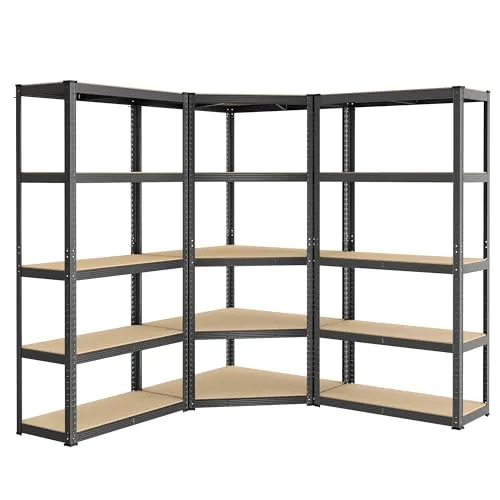 SONGMICS Estantería Esquinera de Acero, 5 Niveles, Carga de 2625 kg | Juego de Estantería de Alta Resistencia, para Garaje, Almacén, Bodega, Negro Tinta y Beige Natural