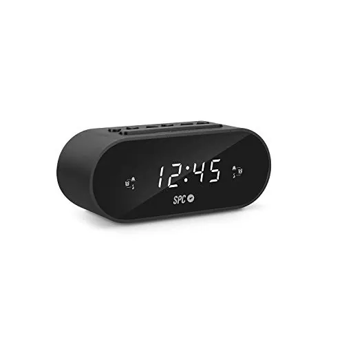 SPC Frodi – Radiodespertador Compacto, Teclas en Relieve, Gran botón de Snooze/Sleep, Alarma Dual, Pantalla XL, números Grandes, Pila de Reserva