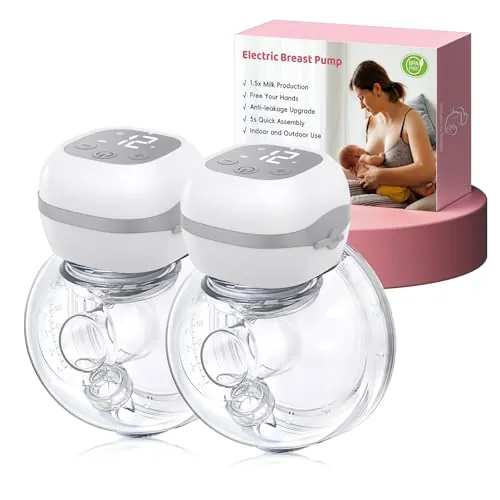 Haokoo Sacaleches Electricos Manos Libres - Ligero Extractor de Leche Materna Portatil, Pantalla LCD, Sin BPA, Recargable, 3 Modos y 12 Niveles, 21mm/24mm Brida, para Viajes, Oficina, 2 Piezas