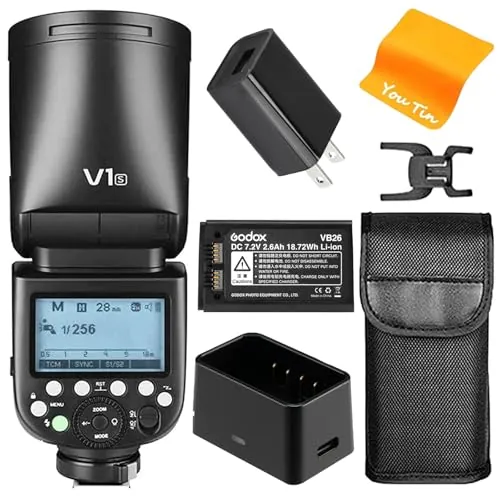 Godox V1-S Flash Speedlight para Cámara Sony, Cabezal Redondo, Hot Shoe Mejorado, Compatible con Cámaras Digitales Sony a9 a7 a7II a7III a7R III a7RII a7SII a6000 a6300 a6500