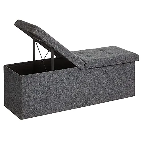 SONGMICS Puff Almacenaje, Banco Plegable, Tapa Abatible, Carga de 300 kg