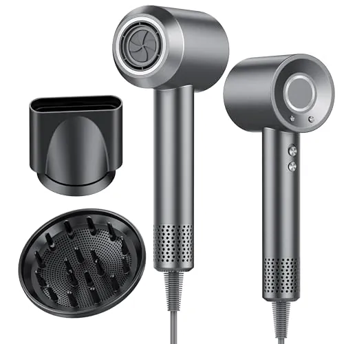 Secador de Pelo, Secador Pelo Profesional Iónico Portátil 160000 RPM, Secado Rápido, 500M Iones, Control de Temperatura, Con Difusor Magnético y Boquilla, 4 Niveles de Temperatura y 3 Velocidades