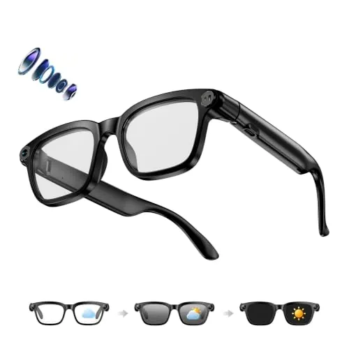 Gafas Inteligentes con IA de 32 GB, vídeo con estabilización electrónica de Imagen (EIS) y Fotos de 8 MP, Lentes fotocromáticas, Traducción a 144 Idiomas, reconocimiento de Objetos Mediante AI