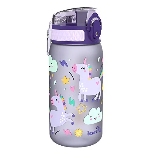 Ion8 Niños Botella Agua, Sin Fugas, Unicornios, 400ml