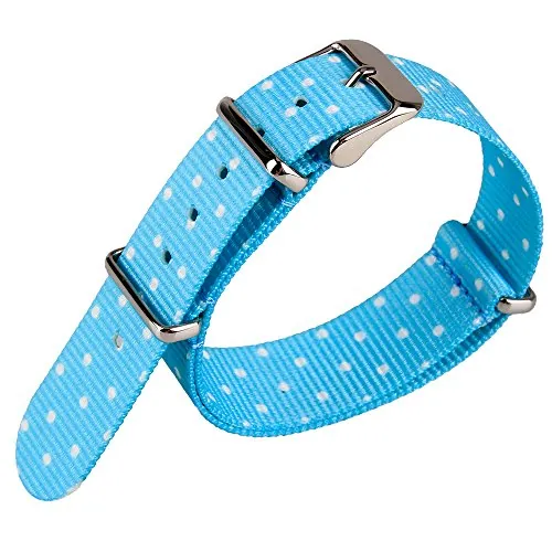 Correa para reloj de tejido de nailon, calidad militar, 20 mm de ancho, diseño de lunares, color azul