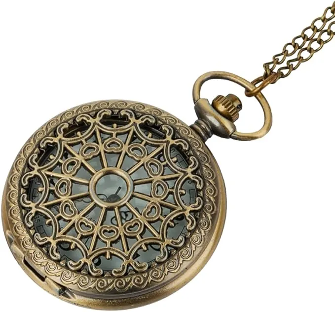 Reloj De Bolsillo De Cuarzo Collar Aleación Reloj Vintage Cuarzo Relojes Color Bronce con Cadena,con Caja De Regalo
