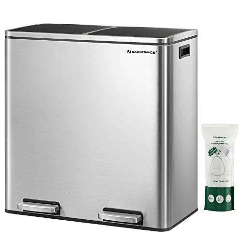 SONGMICS Cubo de Basura, 2 x 30 L, 2 Cubos, Reciclaje, Pedal de Acero