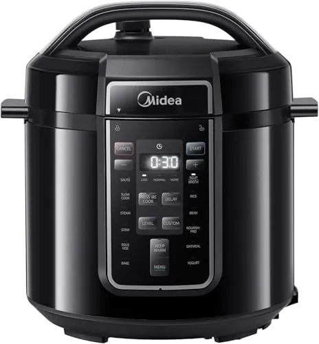 Midea Olla Eléctrica 9 en 1, 12 Preajustes Instantáneos, Antiadherente, Arrocera, Cocción Lenta, Vapor de Acero Inoxidable, 6 Cuartos