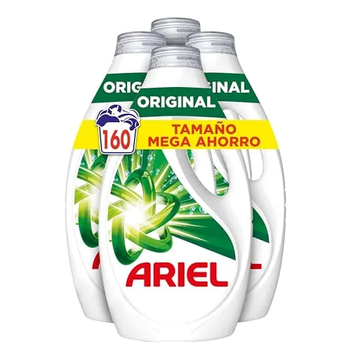 Ariel Detergente Lavadora Liquido 160 Lavados (4x40), Original, Jabon Limpieza Mejorada en Ciclos Mas Frios con la Exclusiva Tecnologia de Limpieza en Frio