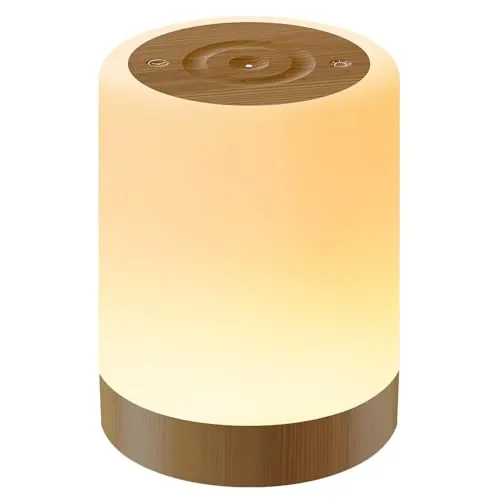 Auxmir Lámpara de Mesita de Noche LED Recargable 3000mAh, Luz Nocturna Bebé Táctil Regulable, 256 Colores RGB y 5 Modos, Temporizador 1/2/3H, Lámpara de Mesa Inalámbrica Efecto Madera para Dormitorio