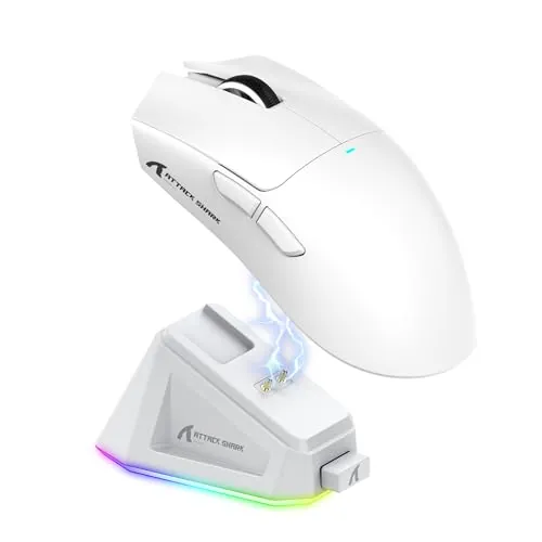 ATTACK SHARK X11 Gaming Mouse with Magnetic Charging Dock, PixArt PAW3311 Gaming Sensor, BT/2.4G Wireless/Wired Gaming Mouse, 22000 dpi, Office Mice Gamer Mice for Win11/Xbox/PS/Mac (White)