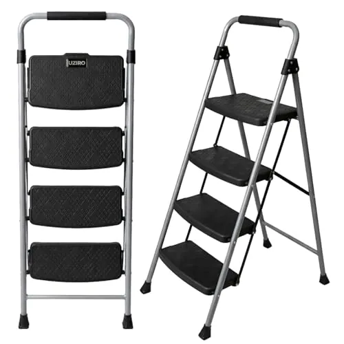 UZIRO Escalera Plegable 4 Peldaños, Antideslizante, Liviana