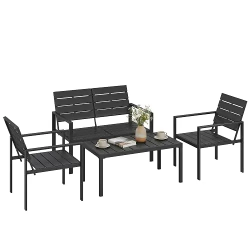 Outsunny Conjunto de Muebles de Jardín para 4 Personas, 4 Piezas, Negro