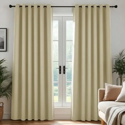 Deconovo Cortinas Térmicas Aislantes Frío y Calor Opacas Blackout – Cortinas Modernas para Salon y Dormitorio, 2 Piezas con Ojales 200x210 cm, Beige Oscuro, Elegantes Curtains Aislantes para Hogar